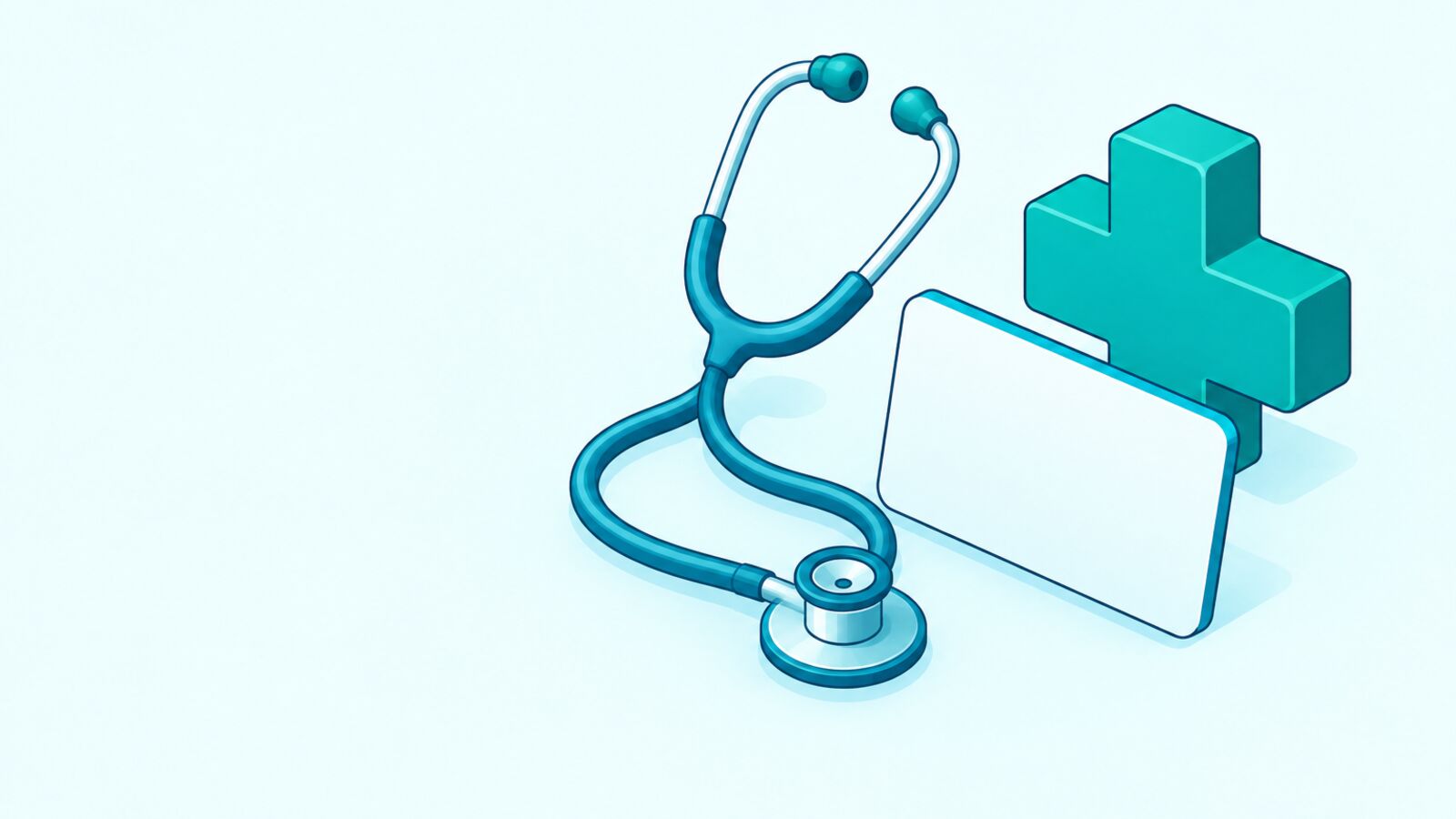 Illustration: Stethoskop, Versichertenkarte und medizinisches Kreuz